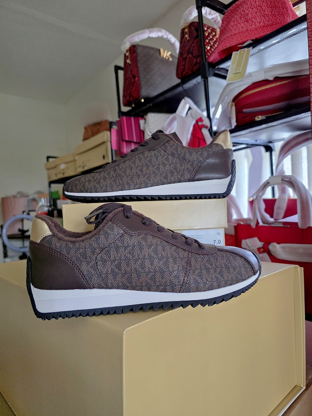MICHAEL Michael Kors Rhodes Signature Logo Trainer In Brown Size 7M